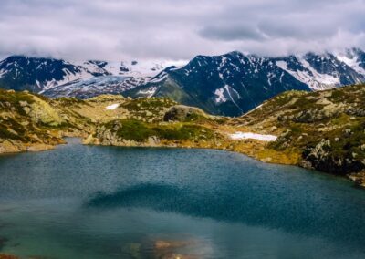 a large body of water surrounded by mountains